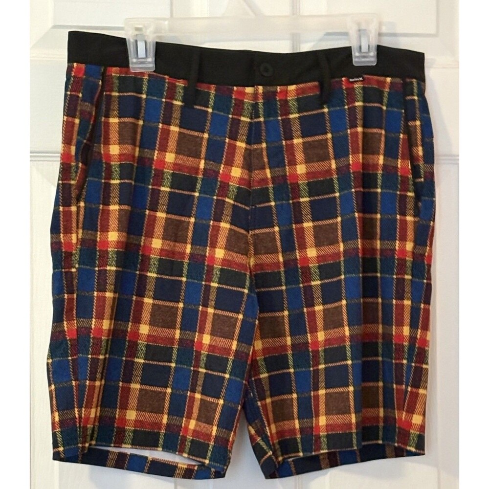 Hurley Phantom Board Shorts Men's 32 Black Red Blue Yellow Plaid - Picture 1 of 6